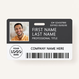 Corporate Logo Photo ID Barcode Gray Name ID Badge