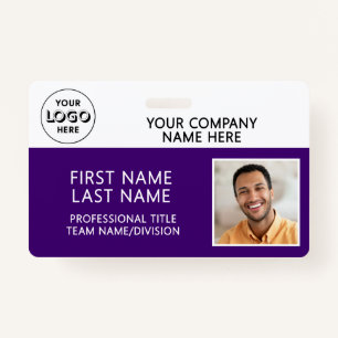 Corporate Logo Photo ID Barcode Purple Name ID Badge