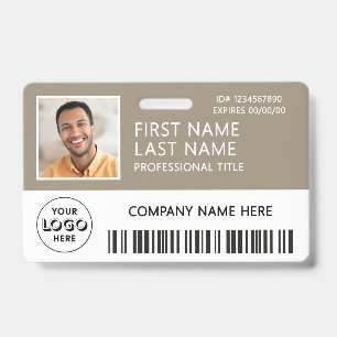 Corporate Logo Photo ID Barcode Tan Name Badge