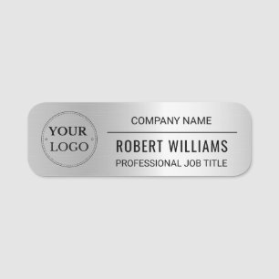 Corporate Logo Professional Employee Faux Silver Name Tag