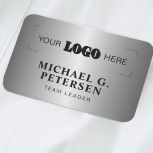 Corporate logo professional employee faux silver name tag