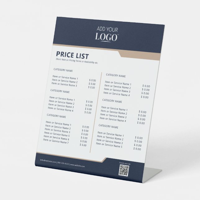 Corporate Logo Promotional Professional Price List Pedestal Sign (Front)