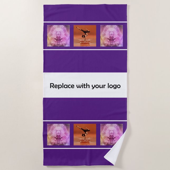 Corporate logo purple photo collage beach towel (Front)