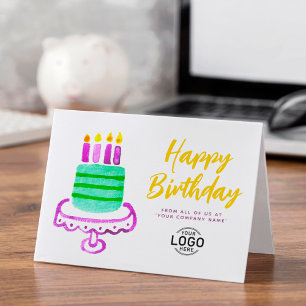 Corporate Logo Simple Cute Green Cake Birthday Card