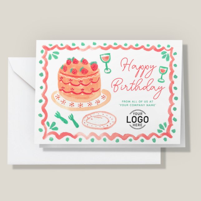 Corporate Logo Whimsical Cute Watercolor Birthday Card (Creator Uploaded)