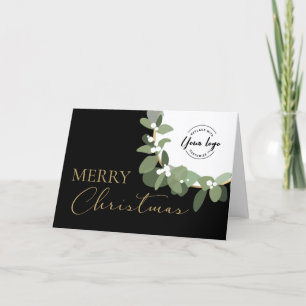 Corporate Merry Christmas Company Logo Gold black Holiday Card