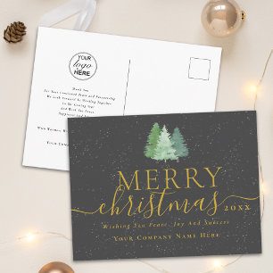 Corporate Merry Christmas Script Business Logo Holiday Postcard