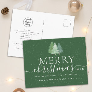 Corporate Merry Christmas Script Business Logo Holiday Postcard