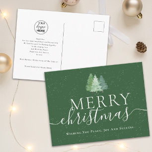 Corporate Merry Christmas Trees Business Logo Holiday Postcard