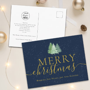 Corporate Merry Christmas Trees Business Logo Holiday Postcard