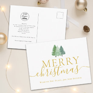 Corporate Merry Christmas Trees Business Logo Holiday Postcard