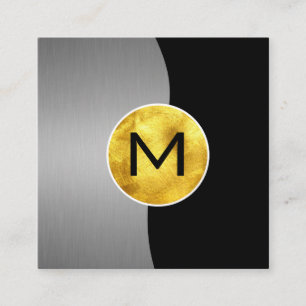 Corporate / Metallic Silver / Gold Monogram Square Business Card