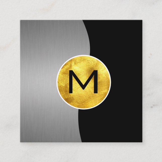 Corporate / Metallic Silver / Gold Monogram Square Business Card (Front)