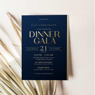 Corporate Navy Blue Gold Dinner Gala Invitation