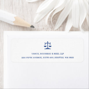Corporate Navy Blue Law Firm Scales of Justice Return Address Label
