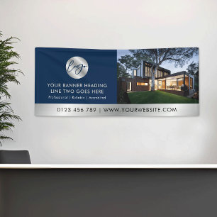 Corporate Navy Blue & Silver Logo Business Photo Banner
