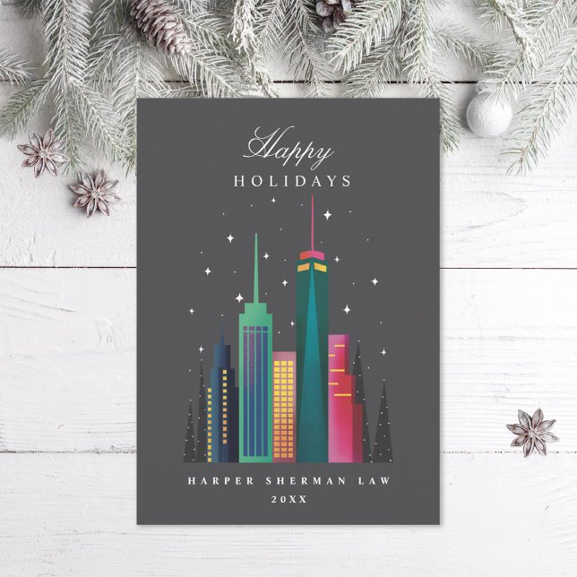 Corporate Office City Skyline Business Holiday Card (Creator Uploaded)