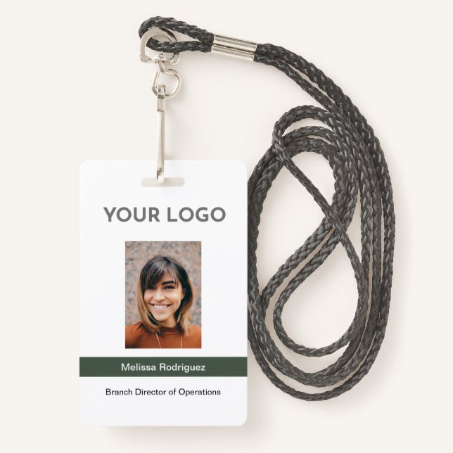 Corporate Olive Green Employee Photo ID ID Badge (Front with Lanyard)