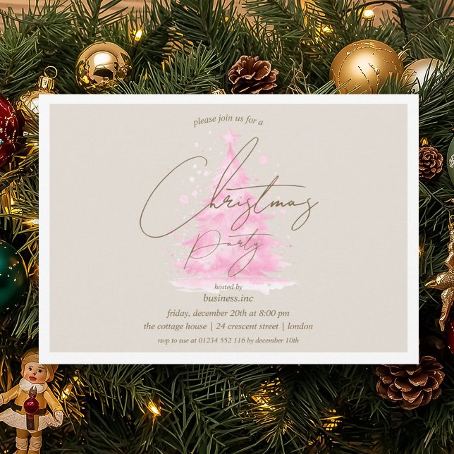 Corporate Pink Christmas Tree Holiday Party  Invitation (Corporate Pink Christmas Tree Holiday Party Invitation)