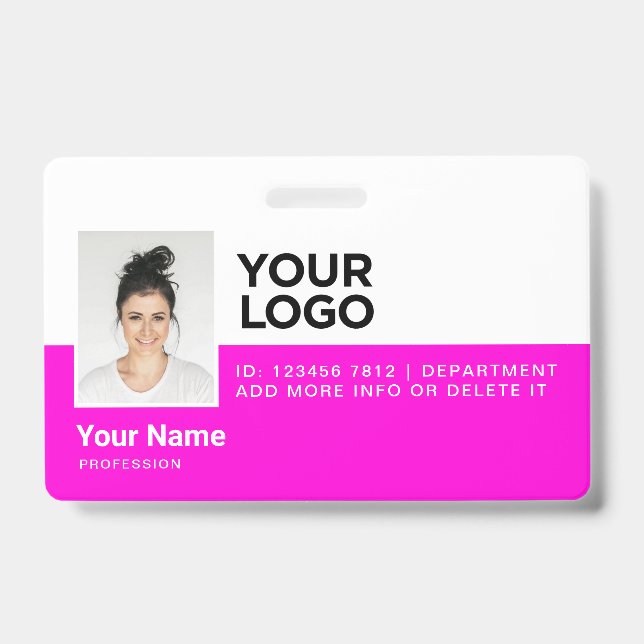 Corporate Pink Employee Modern Photo ID Security Badge (Front)