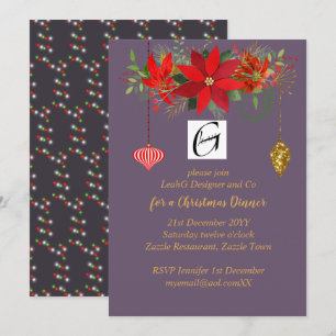 Corporate Poinsettia Christmas Mauve Gold ADD LOGO Invitation