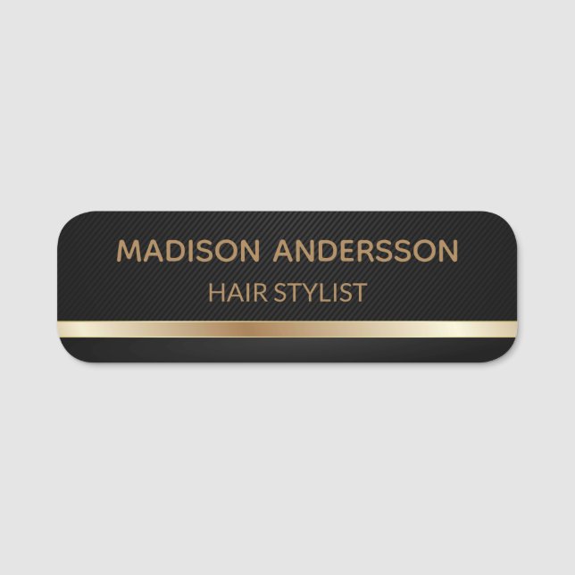 Corporate Professional Employee Black Faux Gold Name Tag (Front)