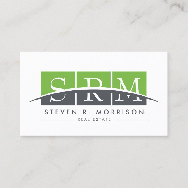 Corporate Professional Stylised Monogram Green Business Card (Front)