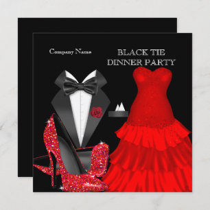 Corporate Red Black Tie Dinner Party Invitation