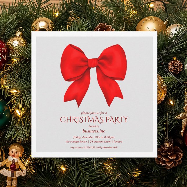 Corporate Red Bow Christmas Holiday Party  Invitation (Corporate Red Bow Christmas Holiday Party Invitation)