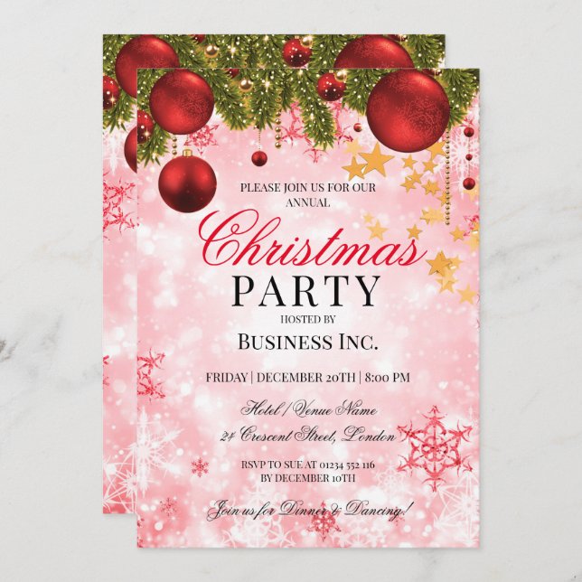 Corporate Red Christmas Holiday Party Invitation (Front/Back)