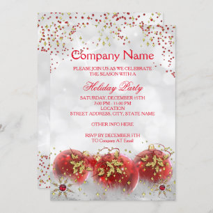 Corporate Red Gold White Christmas Holiday Party Invitation