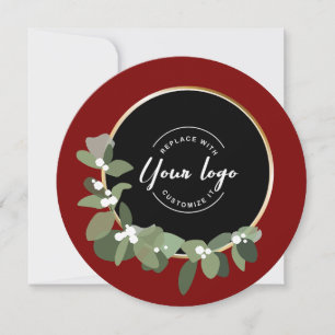 Corporate Red Green Wreath Custom Logo XMAS Holiday Card