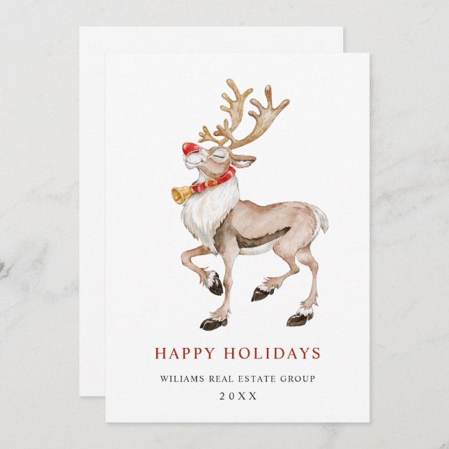 Corporate Reindeer Merry Christmas Greeting Holiday Card (Front/Back)