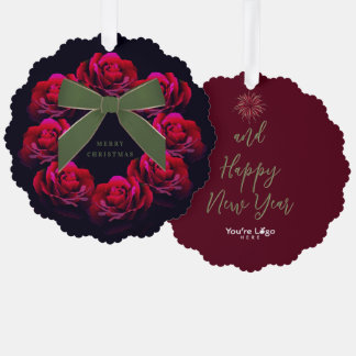 Corporate Rose Christmas Wreath Tree Decoration Card