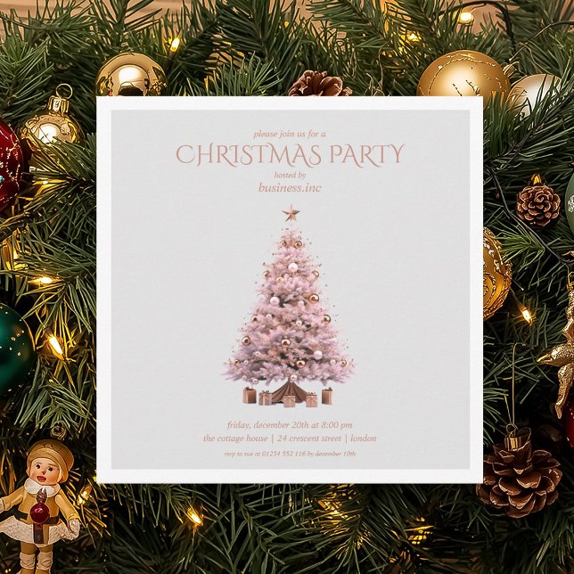 Corporate Rose Gold Christmas Tree Holiday Party  Invitation (Corporate Rose Gold Christmas Tree Holiday Party Invitation)