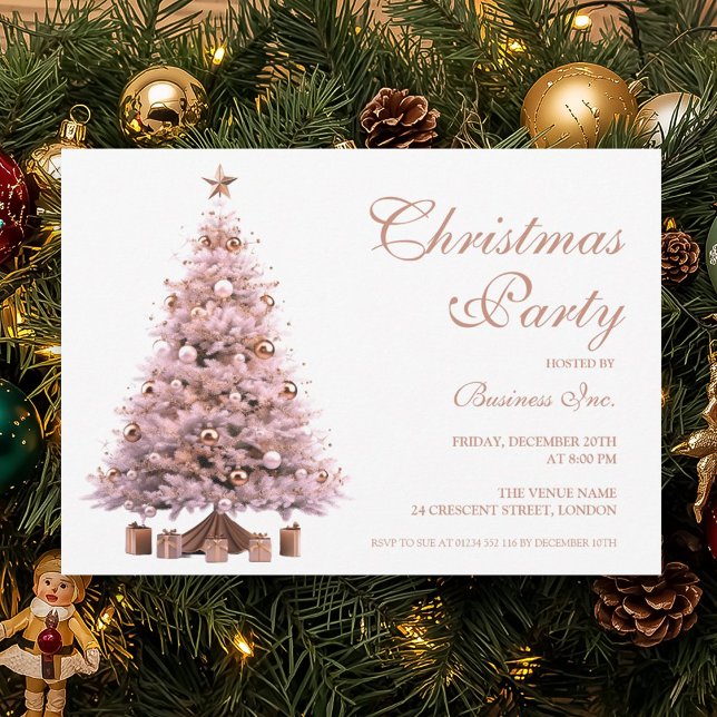 Corporate Rose Gold Christmas Tree Holiday Party  Invitation (Corporate Rose Gold Christmas Tree Holiday Party Invitation)
