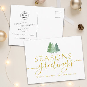 Corporate Seasons Greetings Script Business Logo Holiday Postcard