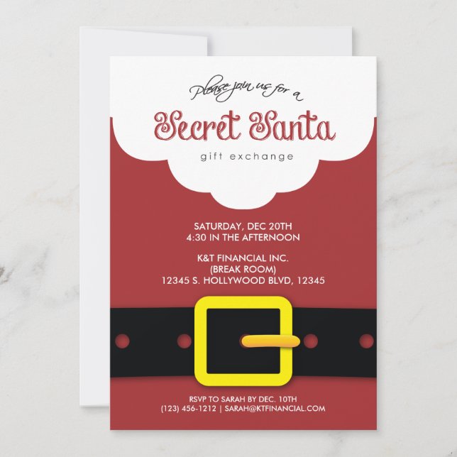 Corporate Secret Santa Gift Exchange Party Invitation (Front)