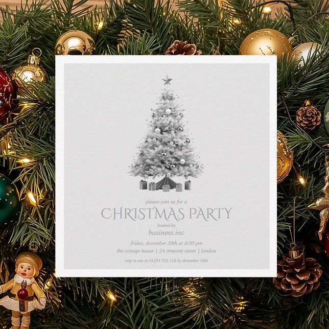 Corporate Silver Christmas Tree Holiday Party  Invitation (Corporate Silver Christmas Tree Holiday Party Invitation)