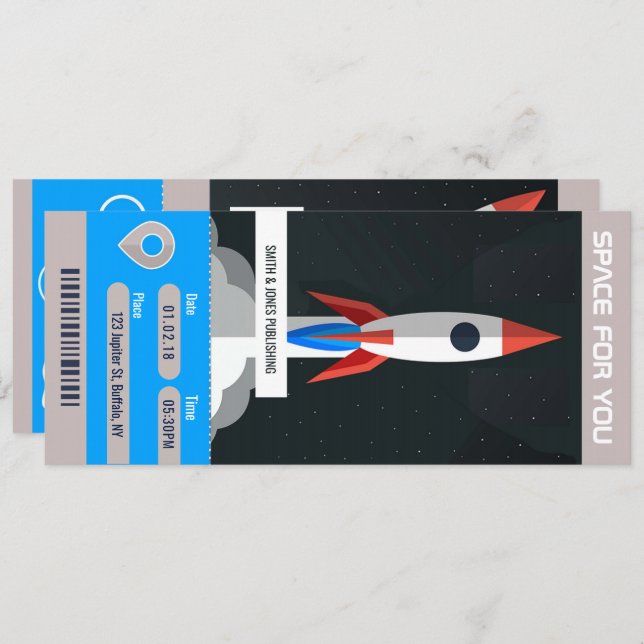 Corporate Space Themed Party travel ticket invite (Front/Back)
