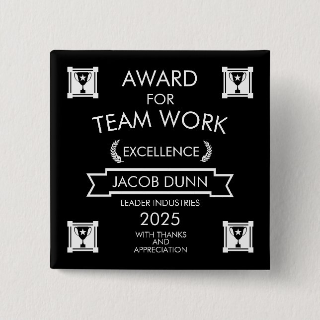 Corporate Staff Team Work Award 15 Cm Square Badge (Front)