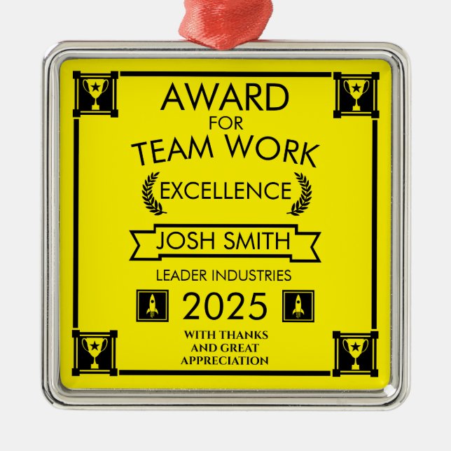 Corporate Staff Team Work Award Metal Ornament (Front)