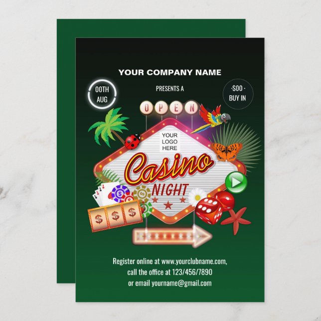 Corporate Summer Holidays Casino Night invitation (Front/Back)