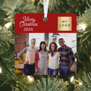 Corporate team photo logo Christmas Metal Tree Decoration