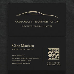 Corporate Transportation QR Code Black & Gold Business Card