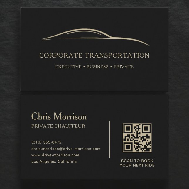 Corporate Transportation QR Code Black & Gold Business Card (Creator Uploaded)
