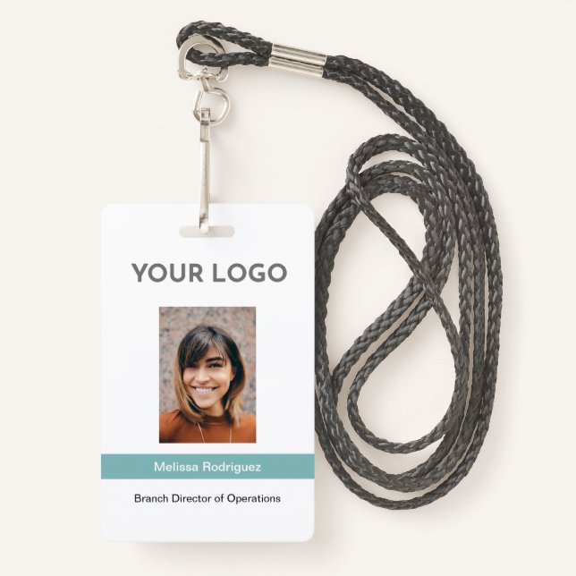 Corporate Turquoise Employee Photo ID Badge (Front with Lanyard)