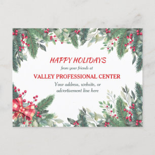 Corporate Use Evergreen Berry Bow Christmas Postcard