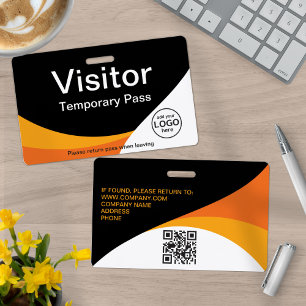 Corporate Visitor Custom QR Code Yellow Orange ID Badge