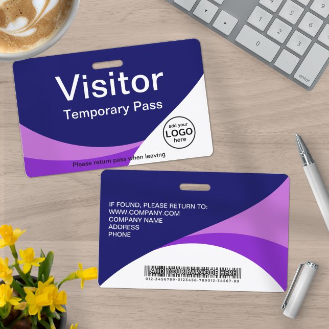 Corporate Visitor Pass Custom Barcode Purple ID Badge (Creator Uploaded)